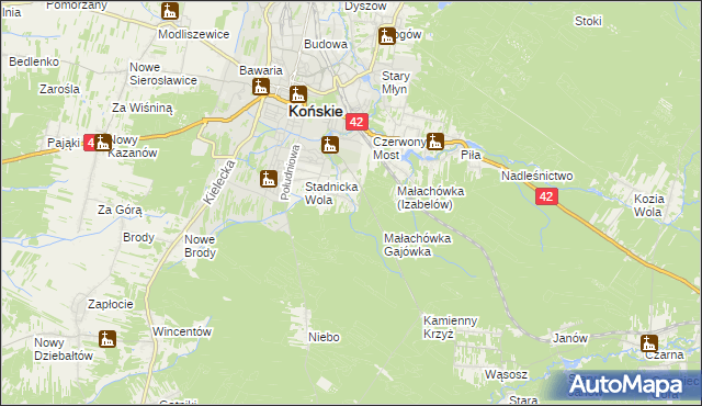 mapa Izabelów gmina Końskie, Izabelów gmina Końskie na mapie Targeo