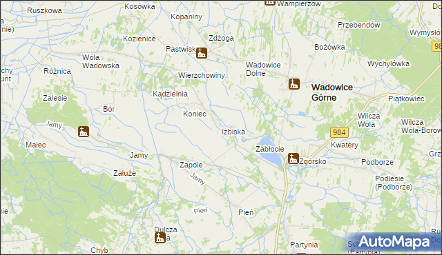 mapa Izbiska gmina Wadowice Górne, Izbiska gmina Wadowice Górne na mapie Targeo