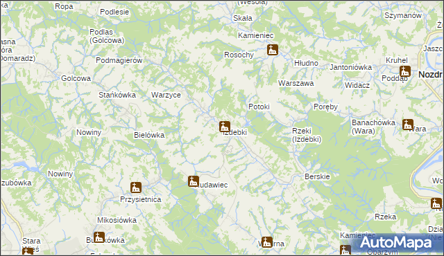 mapa Izdebki gmina Nozdrzec, Izdebki gmina Nozdrzec na mapie Targeo