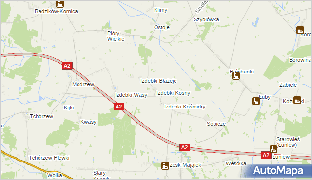 mapa Izdebki-Kosny, Izdebki-Kosny na mapie Targeo