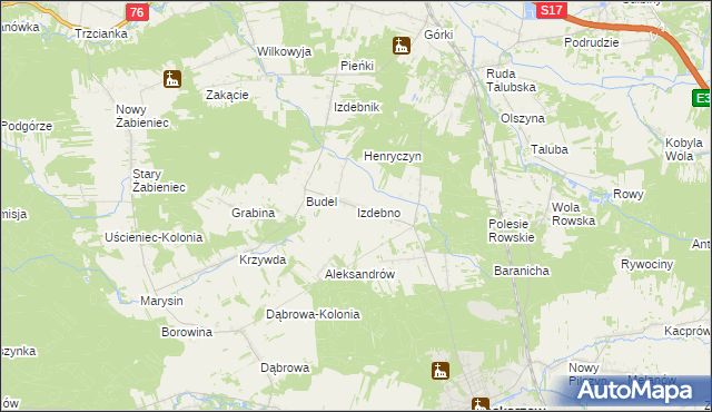 mapa Izdebno gmina Łaskarzew, Izdebno gmina Łaskarzew na mapie Targeo