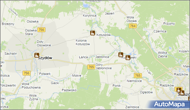 mapa Jabłonica gmina Szydłów, Jabłonica gmina Szydłów na mapie Targeo