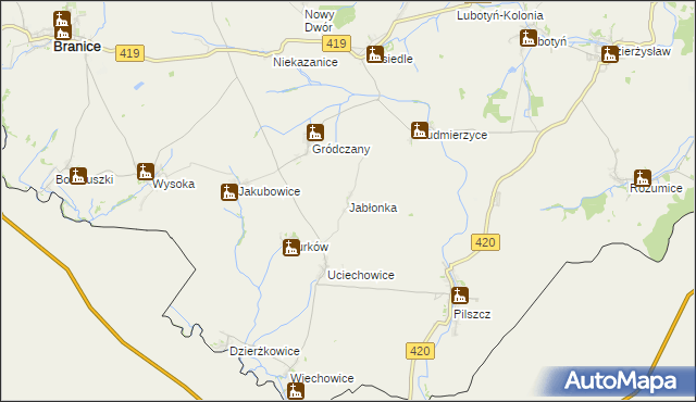 mapa Jabłonka gmina Branice, Jabłonka gmina Branice na mapie Targeo