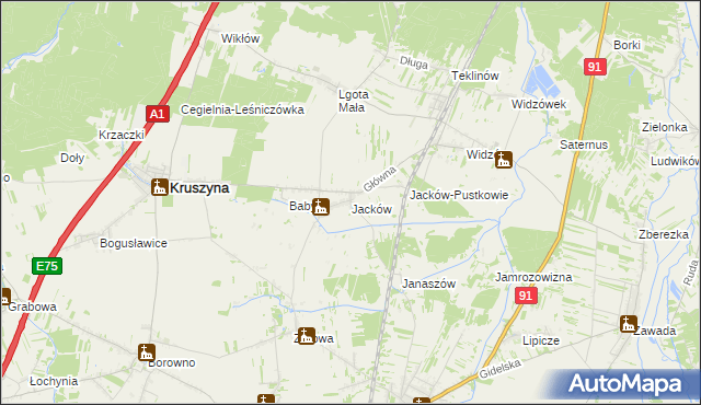 mapa Jacków gmina Kruszyna, Jacków gmina Kruszyna na mapie Targeo