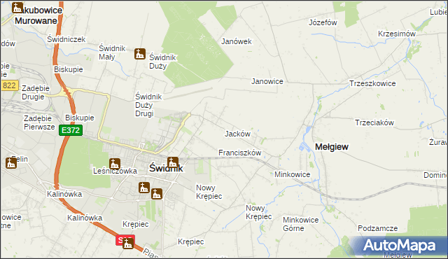 mapa Jacków gmina Mełgiew, Jacków gmina Mełgiew na mapie Targeo