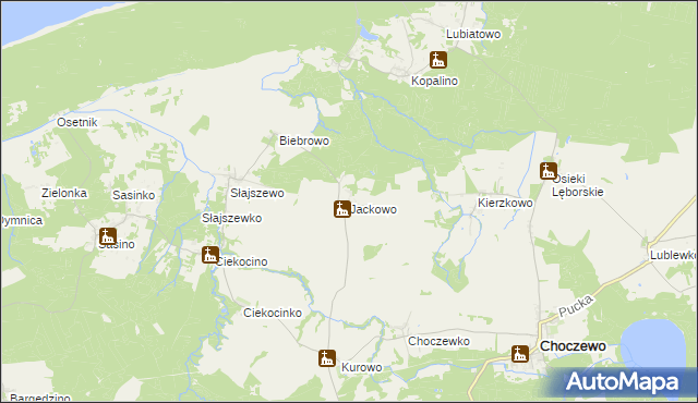 mapa Jackowo gmina Choczewo, Jackowo gmina Choczewo na mapie Targeo