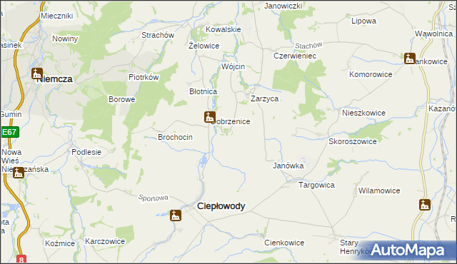 mapa Jakubów gmina Ciepłowody, Jakubów gmina Ciepłowody na mapie Targeo