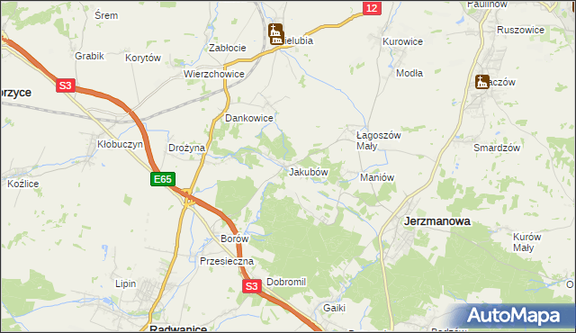 mapa Jakubów gmina Radwanice, Jakubów gmina Radwanice na mapie Targeo