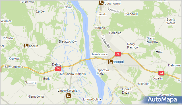 mapa Jakubowice gmina Annopol, Jakubowice gmina Annopol na mapie Targeo
