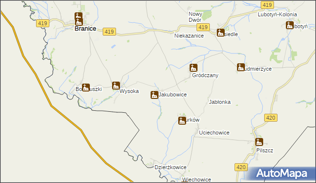 mapa Jakubowice gmina Branice, Jakubowice gmina Branice na mapie Targeo