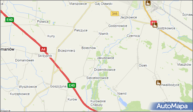 mapa Jakubowice gmina Oława, Jakubowice gmina Oława na mapie Targeo