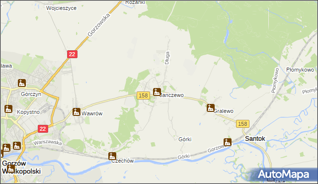 mapa Janczewo gmina Santok, Janczewo gmina Santok na mapie Targeo