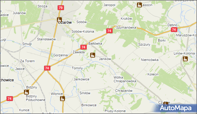 mapa Janików gmina Ożarów, Janików gmina Ożarów na mapie Targeo