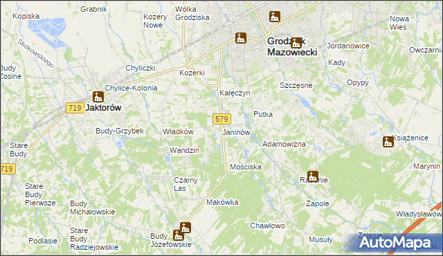 mapa Janinów gmina Grodzisk Mazowiecki, Janinów gmina Grodzisk Mazowiecki na mapie Targeo