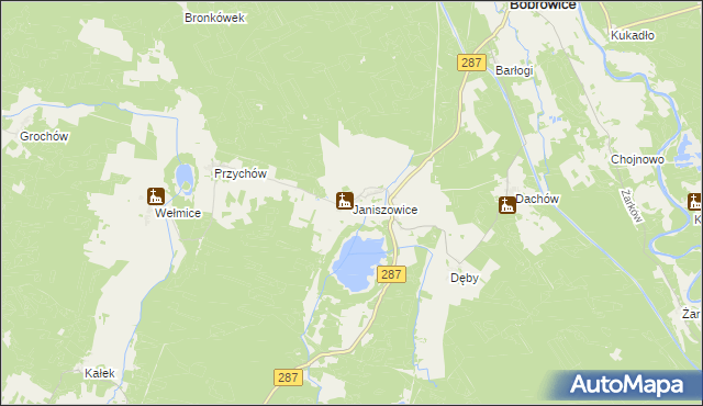 mapa Janiszowice gmina Bobrowice, Janiszowice gmina Bobrowice na mapie Targeo