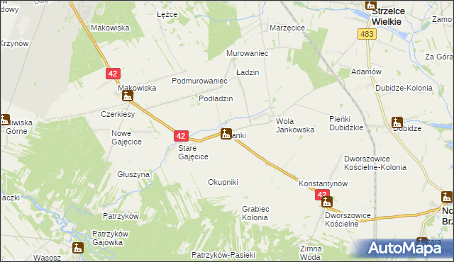 mapa Janki gmina Pajęczno, Janki gmina Pajęczno na mapie Targeo