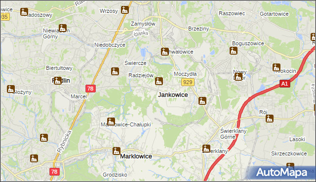 mapa Jankowice gmina Świerklany, Jankowice gmina Świerklany na mapie Targeo