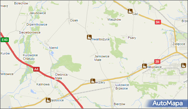 mapa Jankowice Małe, Jankowice Małe na mapie Targeo