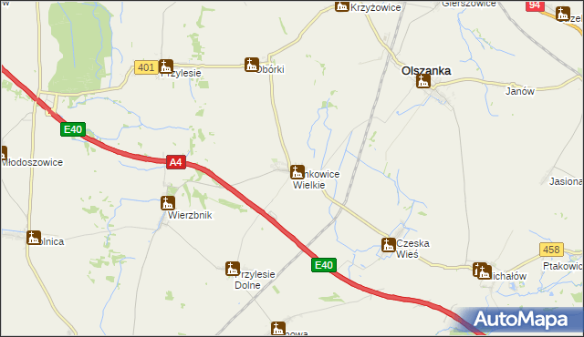 mapa Jankowice Wielkie, Jankowice Wielkie na mapie Targeo