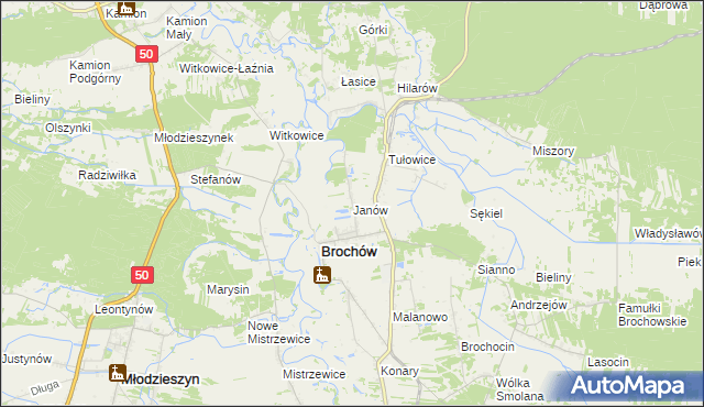 mapa Janów gmina Brochów, Janów gmina Brochów na mapie Targeo