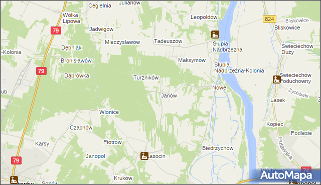 mapa Janów gmina Ożarów, Janów gmina Ożarów na mapie Targeo