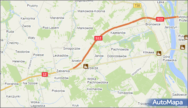 mapa Janów gmina Puławy, Janów gmina Puławy na mapie Targeo