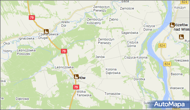 mapa Janów gmina Tarłów, Janów gmina Tarłów na mapie Targeo