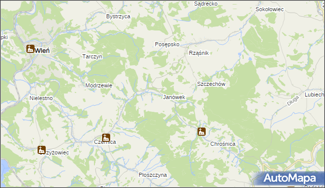 mapa Janówek gmina Jeżów Sudecki, Janówek gmina Jeżów Sudecki na mapie Targeo