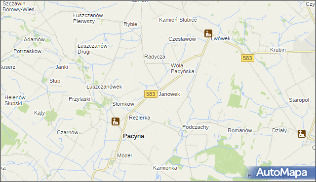 mapa Janówek gmina Pacyna, Janówek gmina Pacyna na mapie Targeo