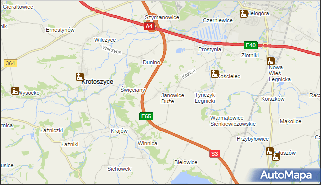 mapa Janowice Duże, Janowice Duże na mapie Targeo