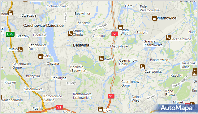 mapa Janowice gmina Bestwina, Janowice gmina Bestwina na mapie Targeo