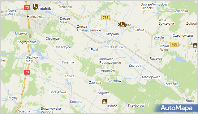 mapa Janowice Poduszowskie, Janowice Poduszowskie na mapie Targeo