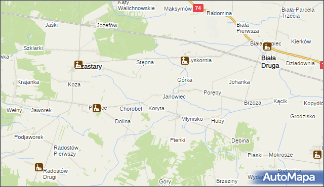 mapa Janowiec gmina Biała, Janowiec gmina Biała na mapie Targeo