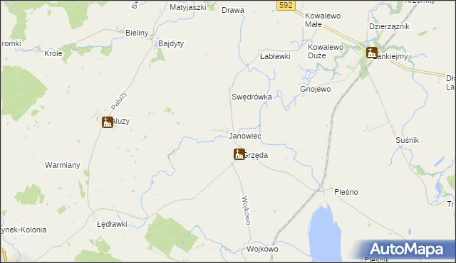 mapa Janowiec gmina Bisztynek, Janowiec gmina Bisztynek na mapie Targeo