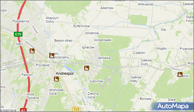 mapa Janówka gmina Andrespol, Janówka gmina Andrespol na mapie Targeo