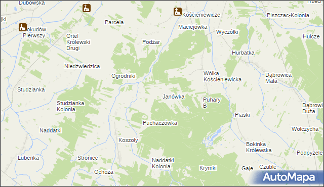 mapa Janówka gmina Piszczac, Janówka gmina Piszczac na mapie Targeo