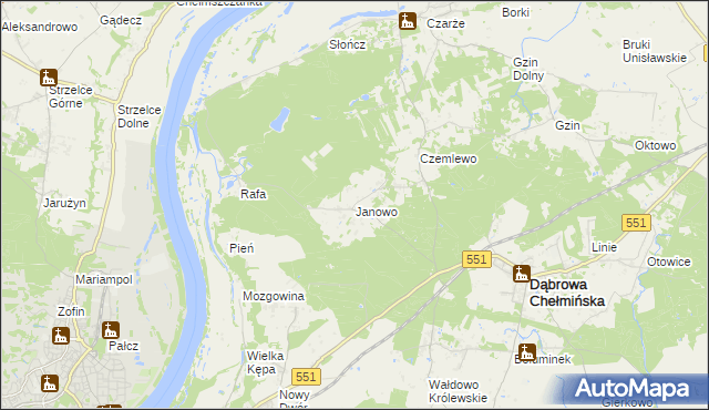 mapa Janowo gmina Dąbrowa Chełmińska, Janowo gmina Dąbrowa Chełmińska na mapie Targeo