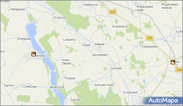 mapa Januszewo gmina Kościan, Januszewo gmina Kościan na mapie Targeo