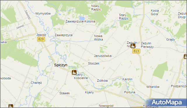 mapa Januszówka gmina Spiczyn, Januszówka gmina Spiczyn na mapie Targeo