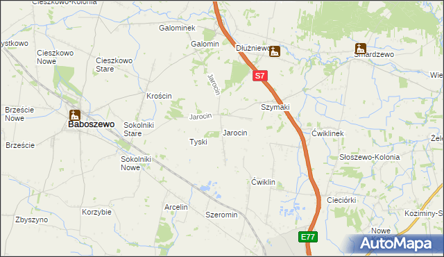 mapa Jarocin gmina Baboszewo, Jarocin gmina Baboszewo na mapie Targeo