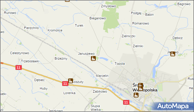 mapa Jarosławiec gmina Środa Wielkopolska, Jarosławiec gmina Środa Wielkopolska na mapie Targeo