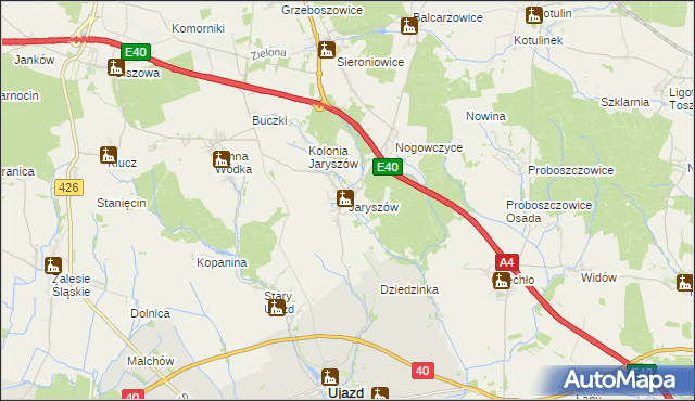 mapa Jaryszów gmina Ujazd, Jaryszów gmina Ujazd na mapie Targeo