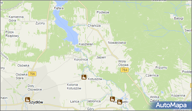 mapa Jasień gmina Staszów, Jasień gmina Staszów na mapie Targeo