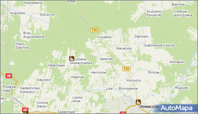 mapa Jasieniec gmina Głowaczów, Jasieniec gmina Głowaczów na mapie Targeo