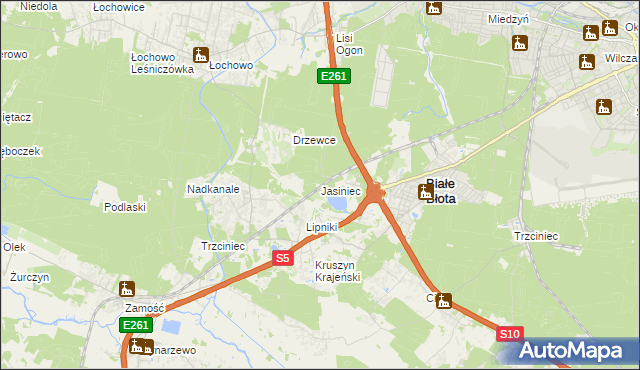 mapa Jasiniec gmina Białe Błota, Jasiniec gmina Białe Błota na mapie Targeo