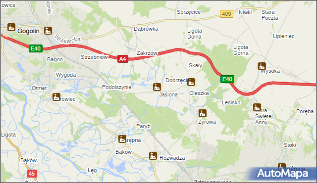 mapa Jasiona gmina Zdzieszowice, Jasiona gmina Zdzieszowice na mapie Targeo