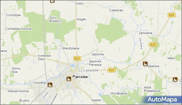 mapa Jasionka gmina Parczew, Jasionka gmina Parczew na mapie Targeo