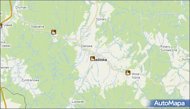 mapa Jaśliska, Jaśliska na mapie Targeo