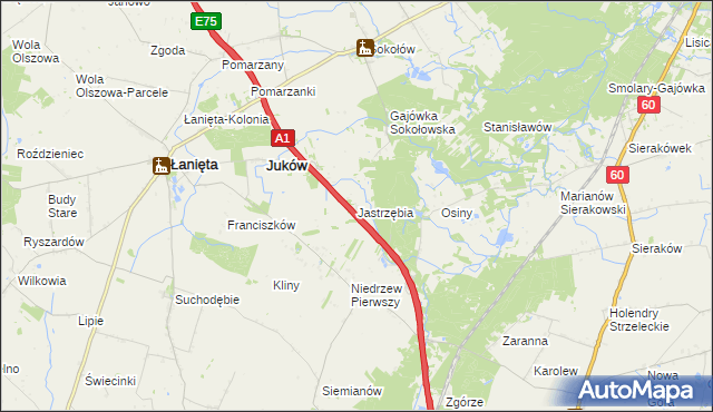 mapa Jastrzębia gmina Gostynin, Jastrzębia gmina Gostynin na mapie Targeo