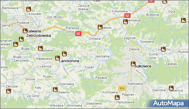 mapa Jastrzębia gmina Lanckorona, Jastrzębia gmina Lanckorona na mapie Targeo